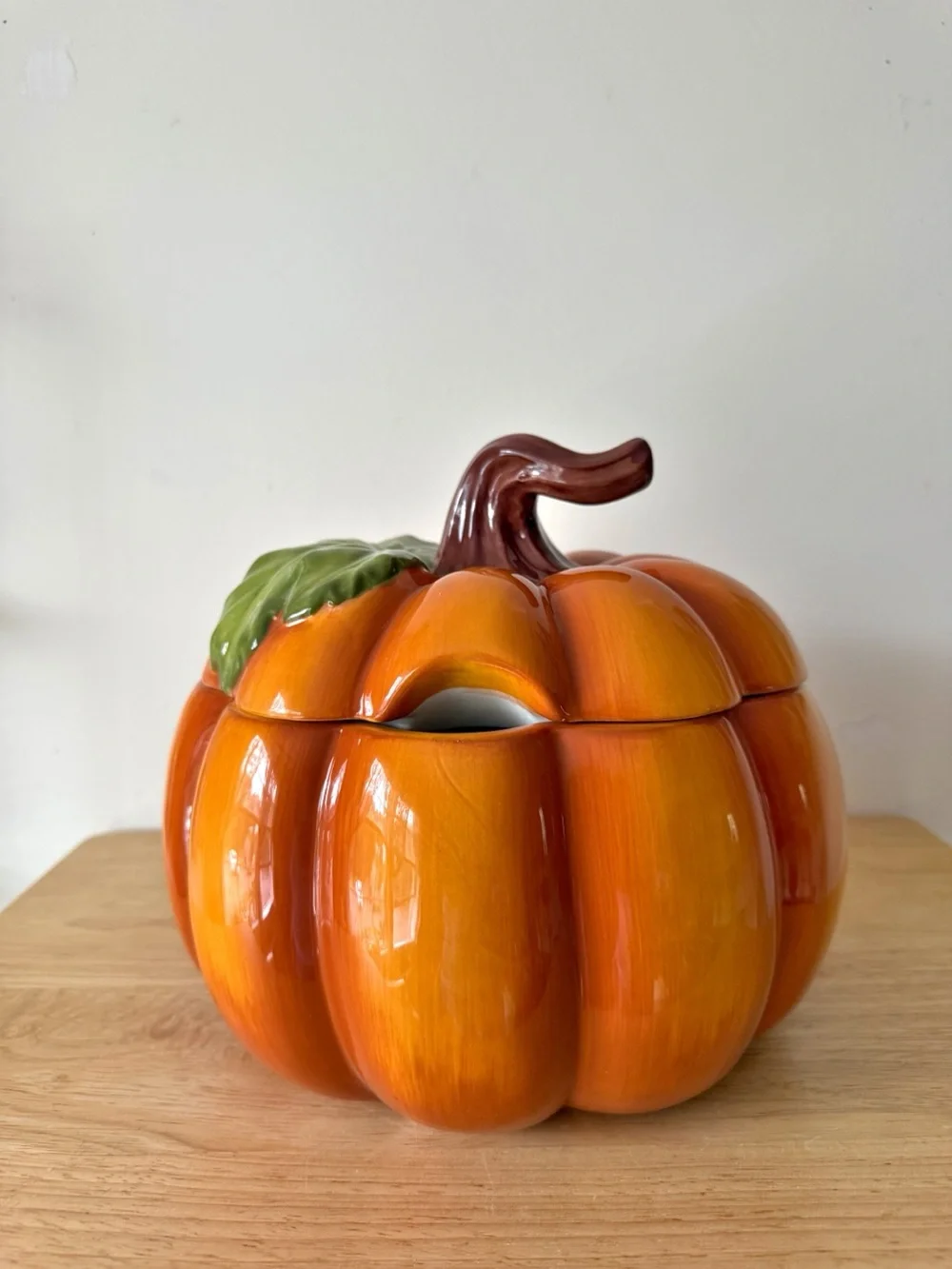 Pier 1 Hand Painted Dolomite Ceramic Pumpkin Soup Tureen Covered Casserole Dish